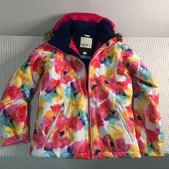 ROXY COLORFUL DRYFLIGHT SNOW JACKET FOR GIRL XL 14 WITH HOOD - Picture 1 of 6